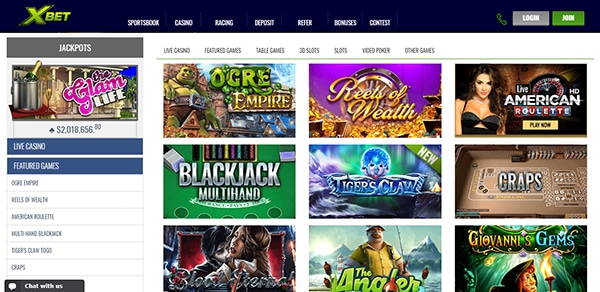 XBet Online Casino Layout