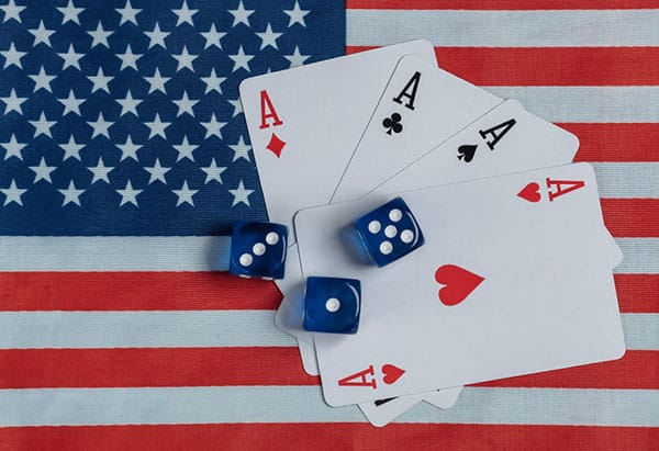 Four aces dice and USA flag