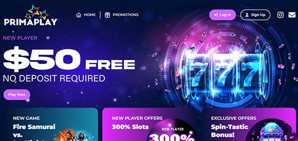 Screenshot of the PrimaPlay casino homepage