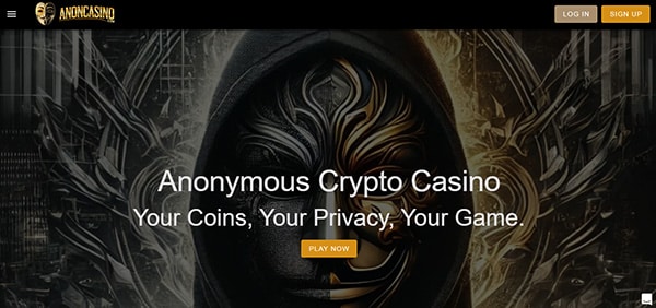 Anon Casino homepage screenshot