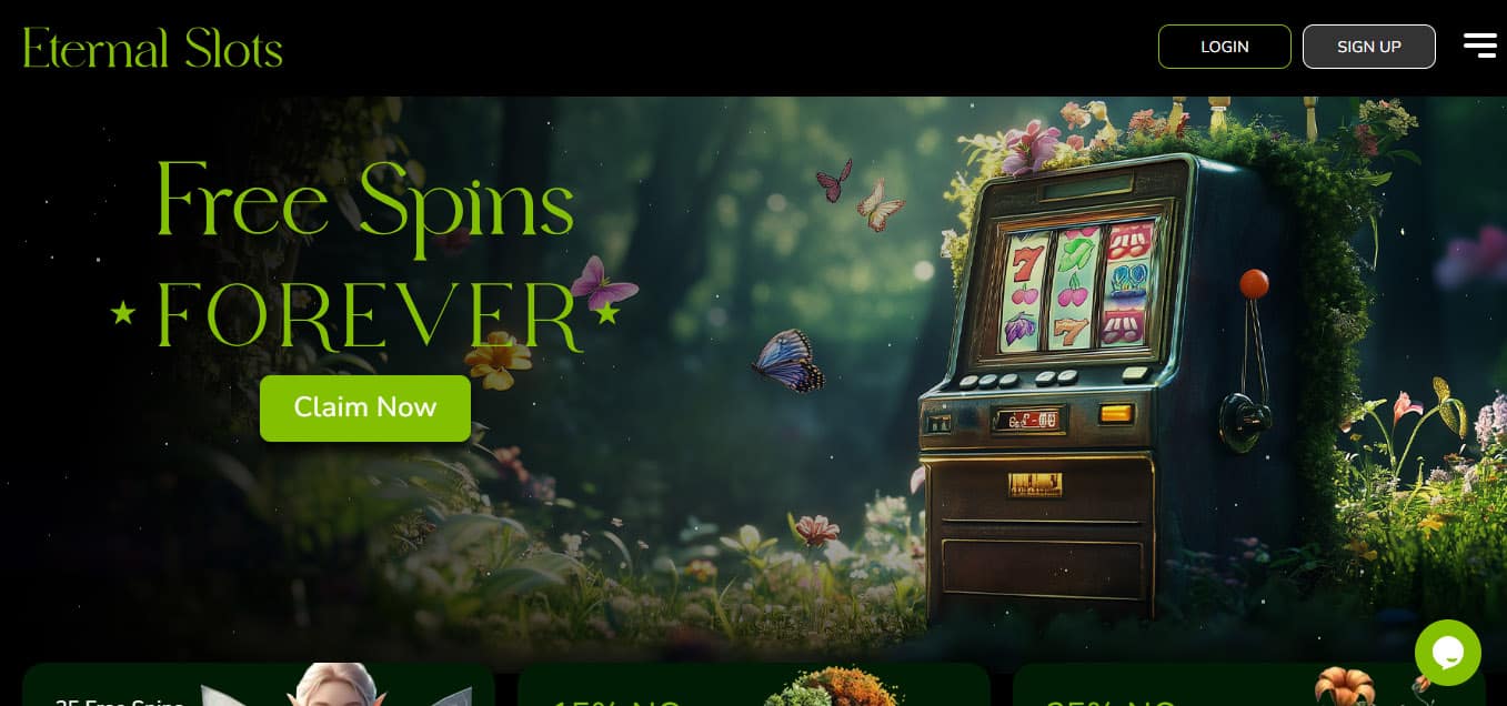 Eternal Slots Casino Homepage Screenshot