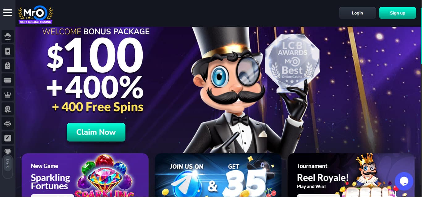 Screenshot of Mr O Casino Homepage