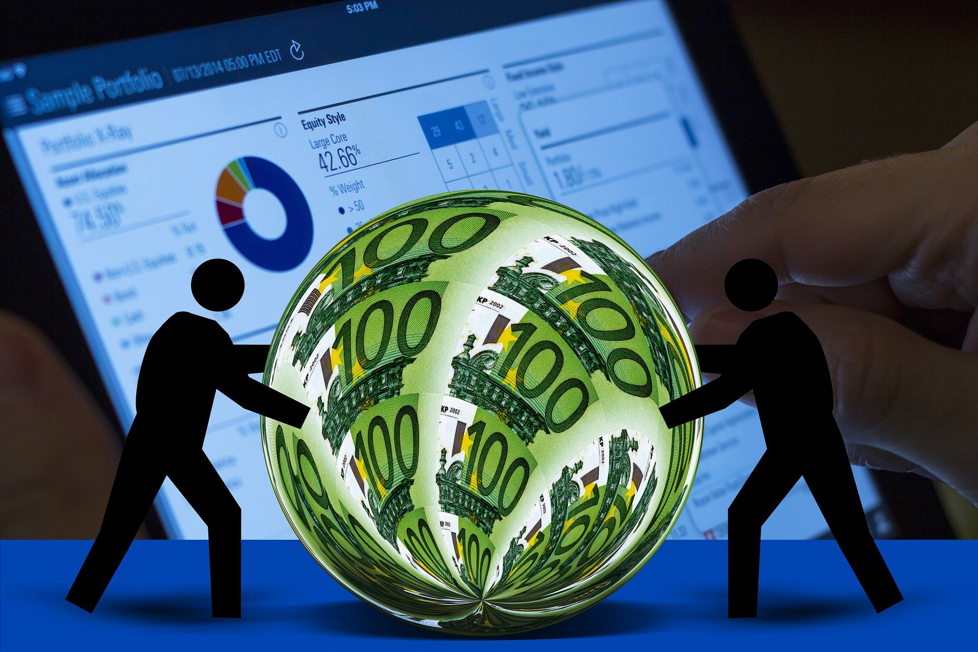 Euro currency with silhouette figures