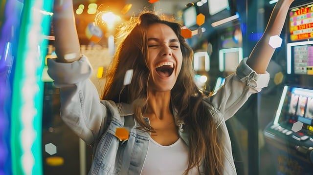 Player celebration win at slot machine