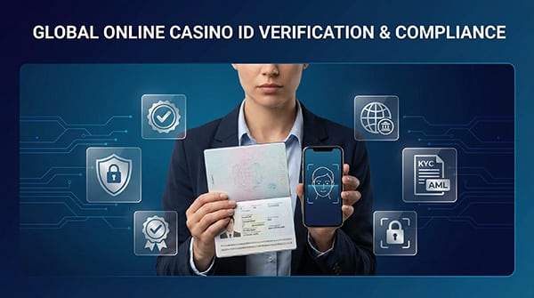 Casino player showing ID for KYC verification with smartphone and passport