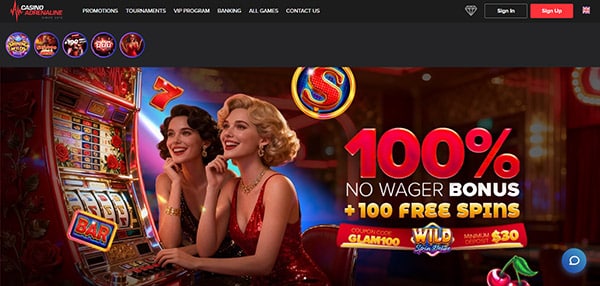 Casino Adrenaline homepage screenshot
