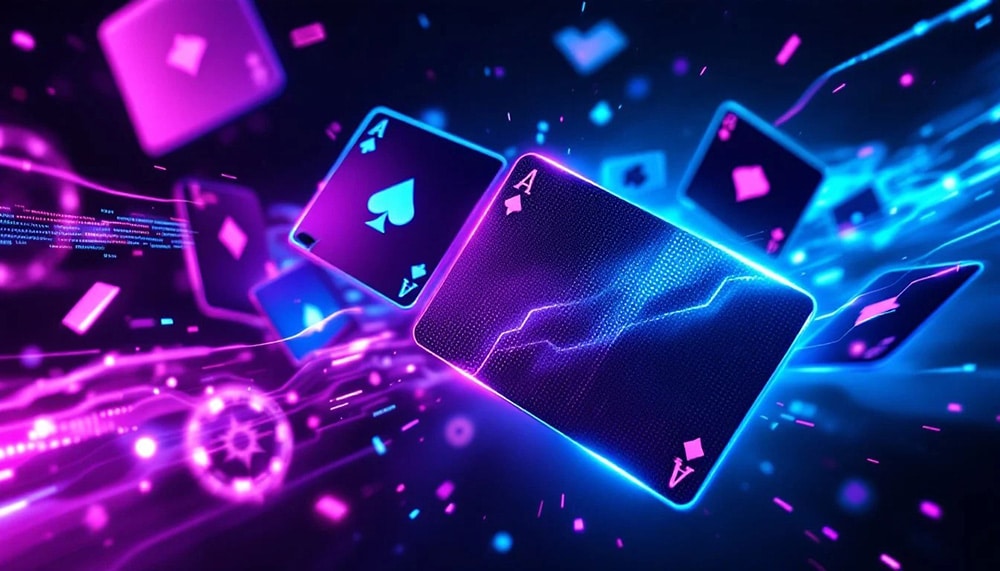 Neon playing cards and casino chips