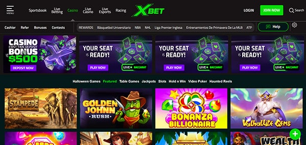 XBet Casino homepage screenshot